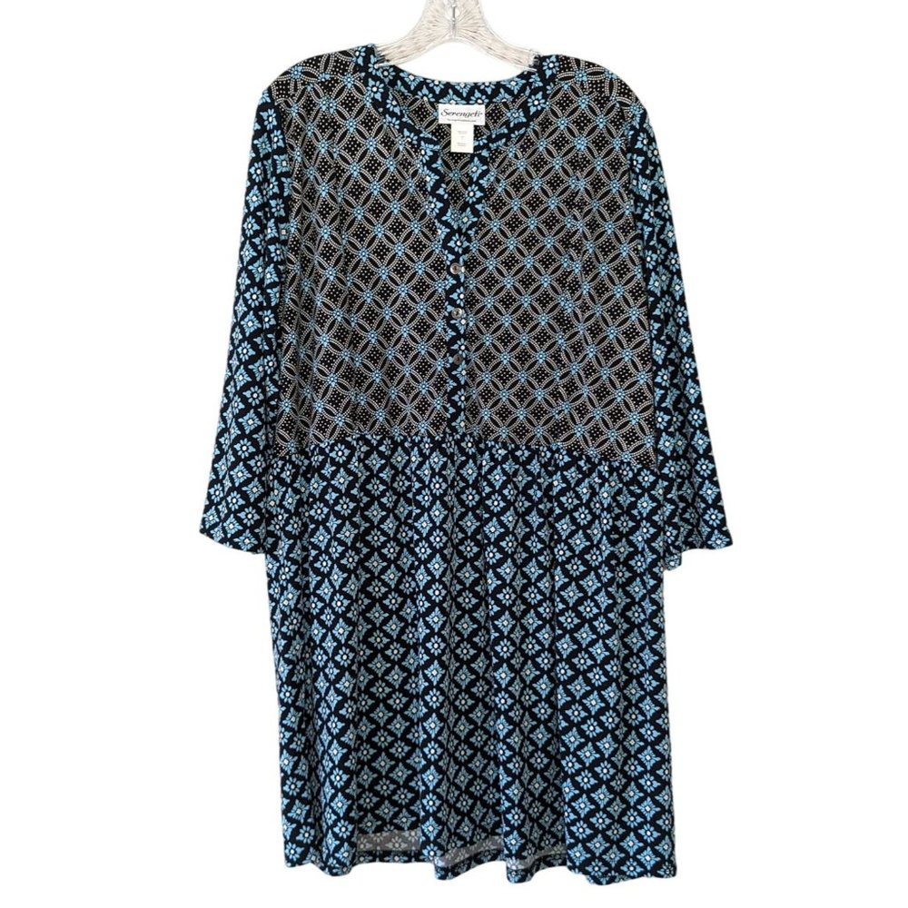 Serengeti Aline blue comfortable casual floral geometric print pullover dress XL